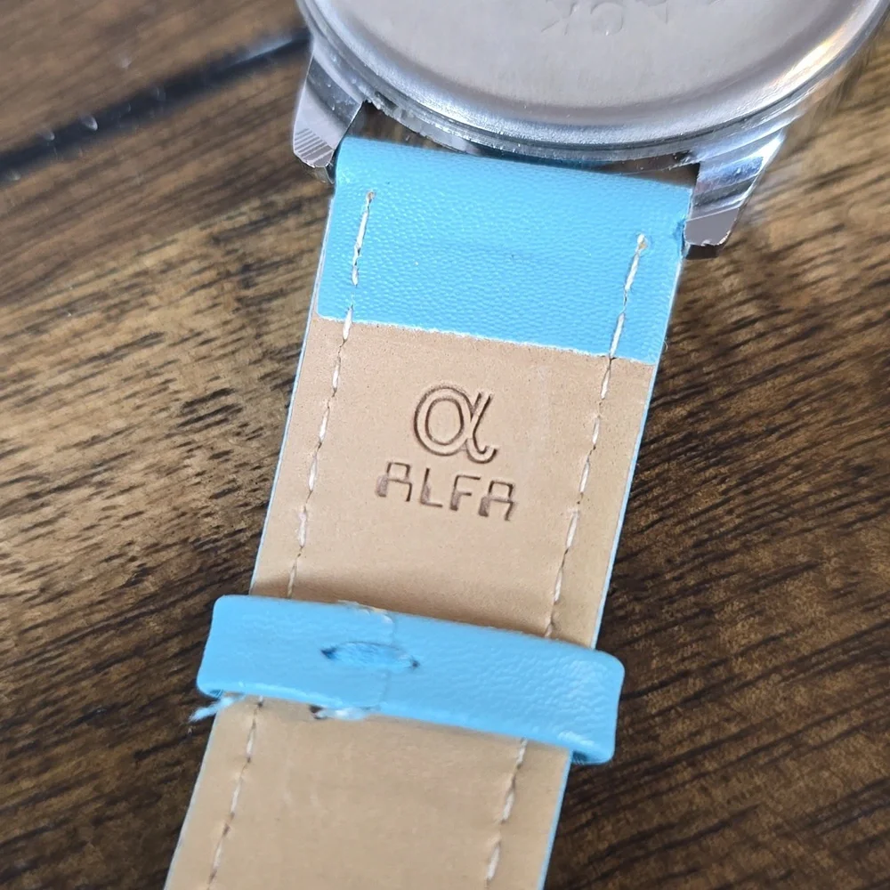Polish Blue Lotus Watch – Genuine Leather Band – 1.5